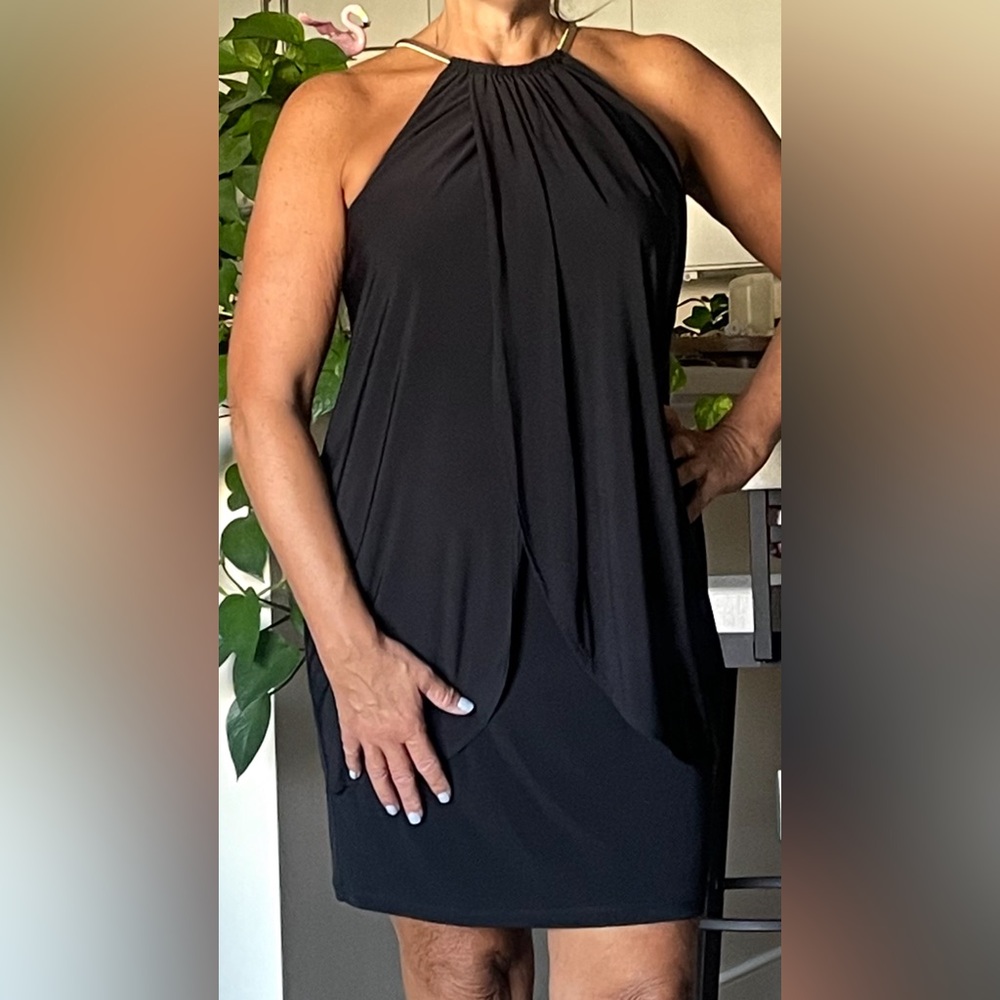 Kensie Black Gold Halter Dress